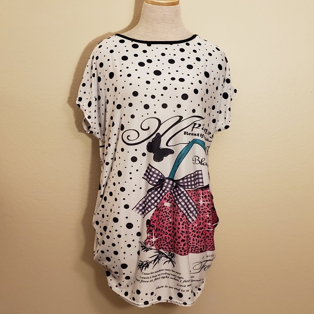 Blouse white black purse top
